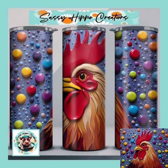 Skinny Tumbler Rooster Chicken Pop Art Colorful Abstract Stainless-Steel 20oz - Picture 1 of 7